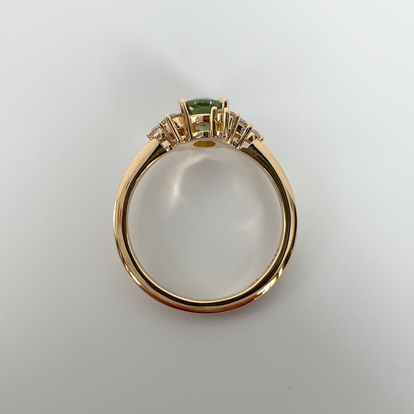 One of a Kind Green Sapphire and Diamond Asymmetrical Ring