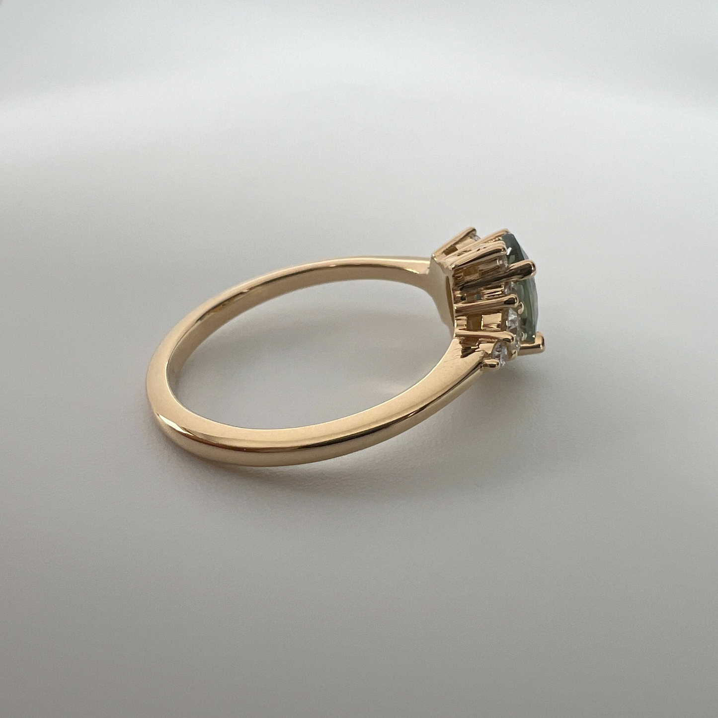 One of a Kind Green Sapphire and Diamond Asymmetrical Ring