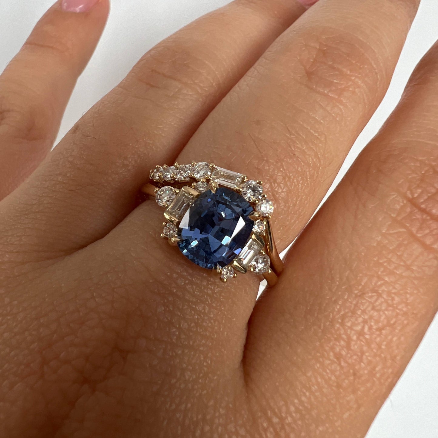 One of a Kind Blue Sapphire and Diamond Cluster Ring