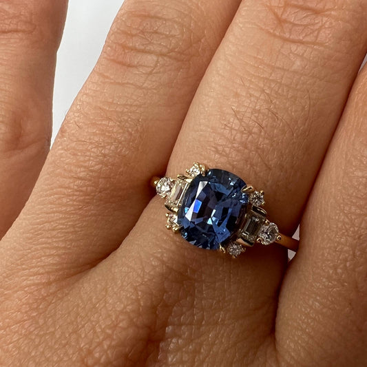 One of a Kind Blue Sapphire and Diamond Cluster Ring