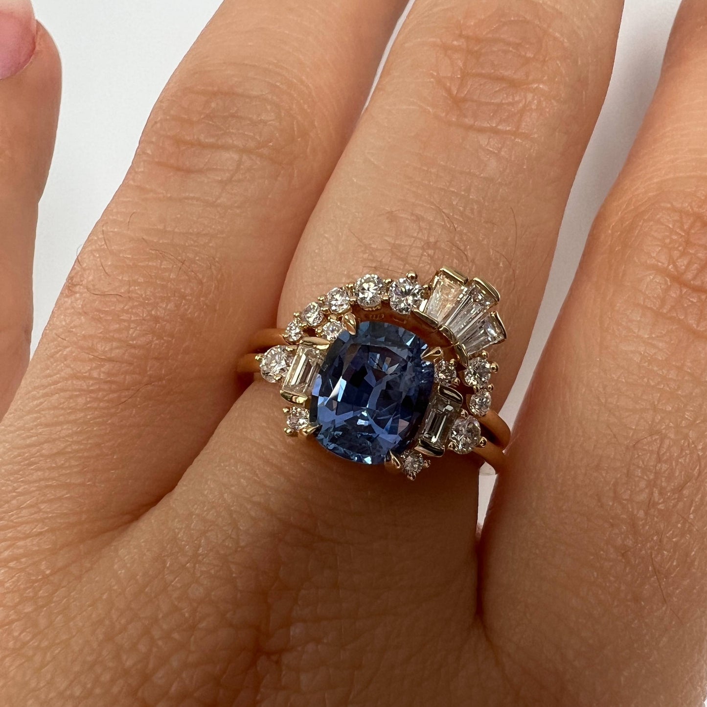 One of a Kind Blue Sapphire and Diamond Cluster Ring