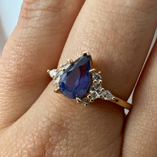 One of a Kind Violet Sapphire and Diamond Cluster Ring