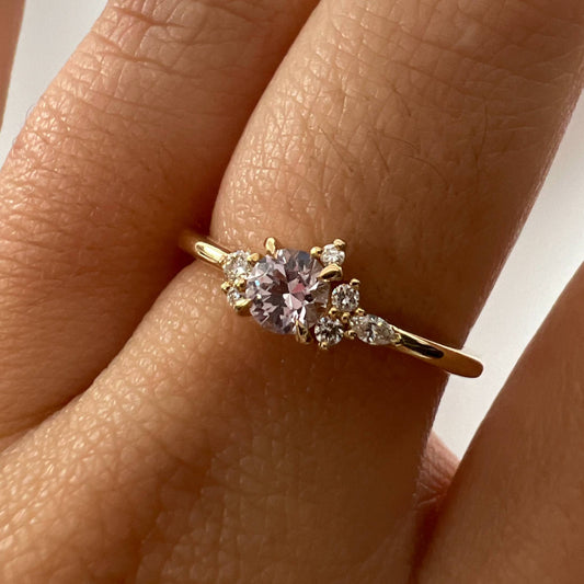 One of a Kind Light Pink Sapphire and Diamond Asymmetric Ring