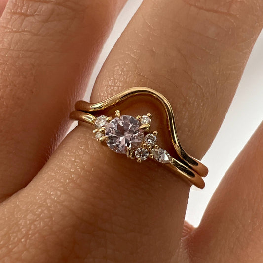 Teal Sapphire and Diamond Asymmetric Ring