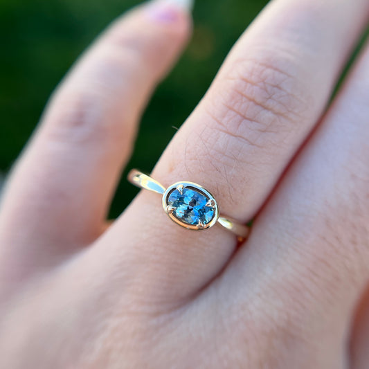 One of a Kind Denim Blue Oval Sapphire Solitaire Ring