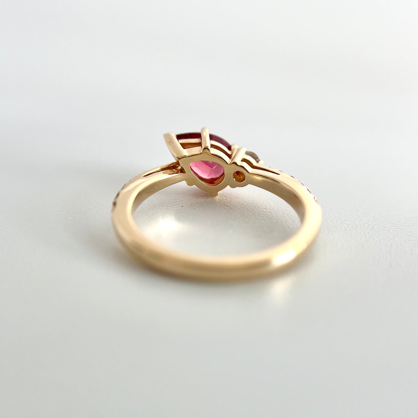 One of a kind raspberry spinel and diamond asymmetric ring