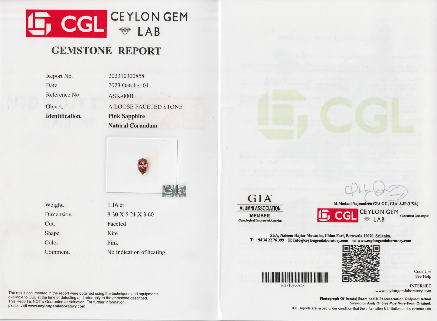 Saphir rose vif non chauffé – 1,16 ct, taille poire à degrés