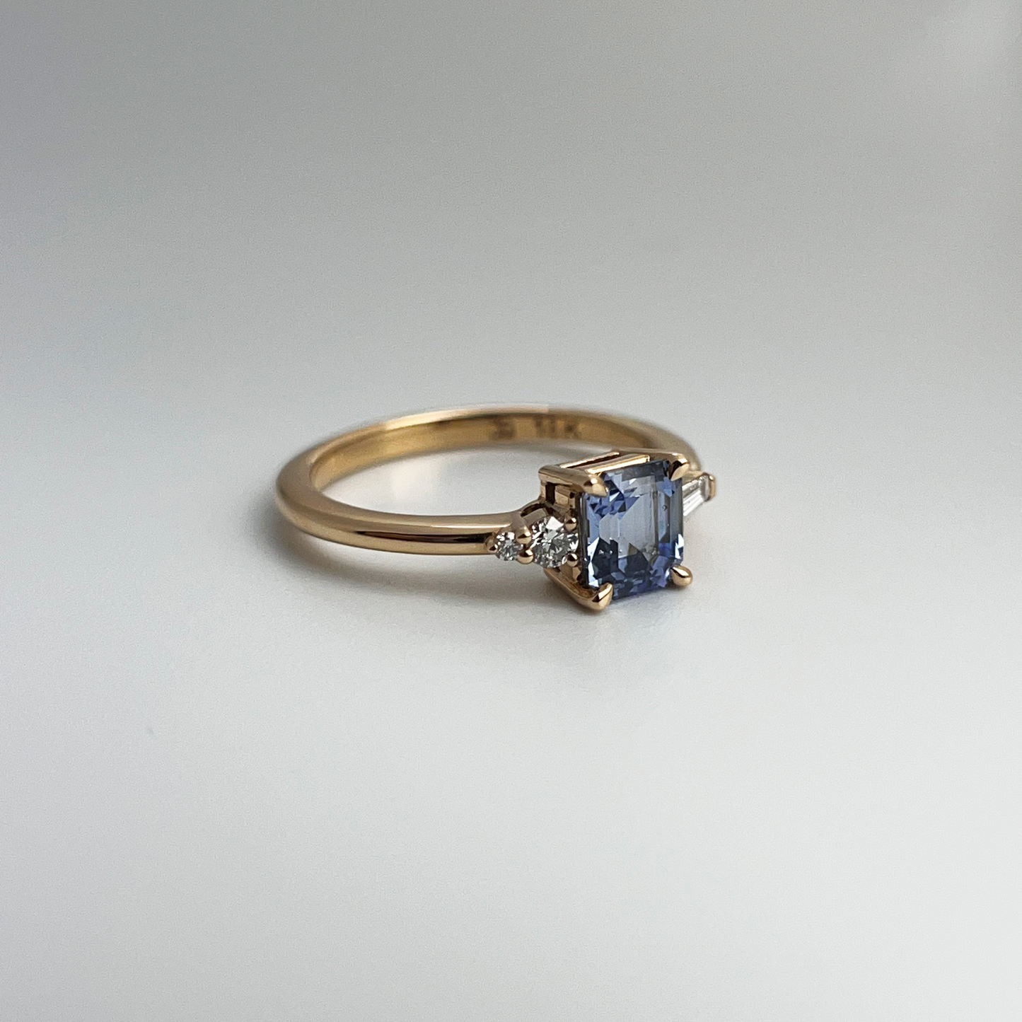 One of a Kind Light Blue Sapphire & Diamond Geometric Ring