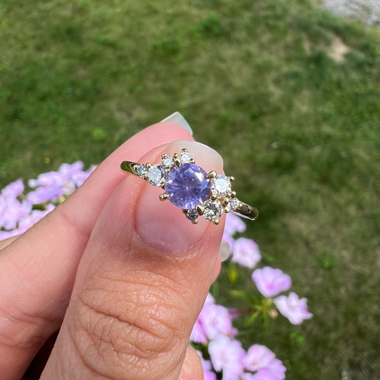 One of a Kind Purple Sapphire and Diamond Asymmetrical Cluster Ring