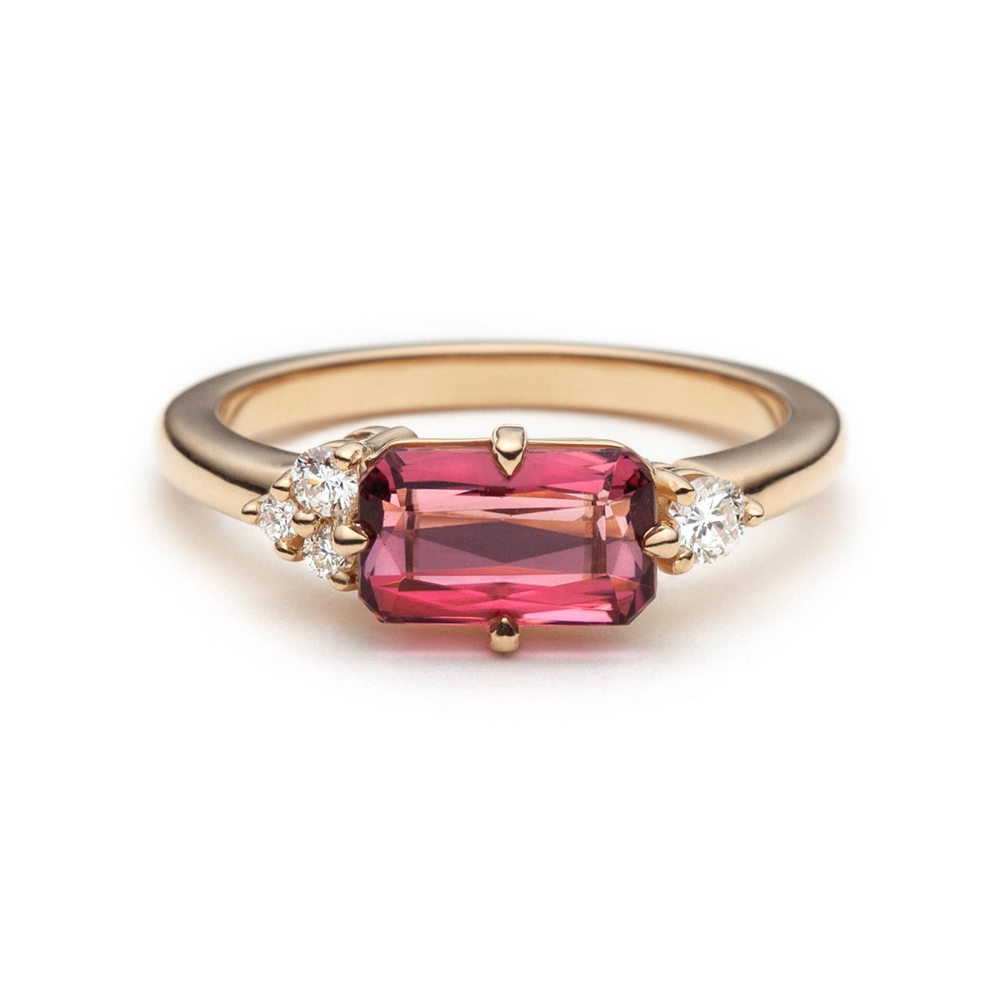 Bague Asymétrique Unique avec Tourmaline Rose et Diamants