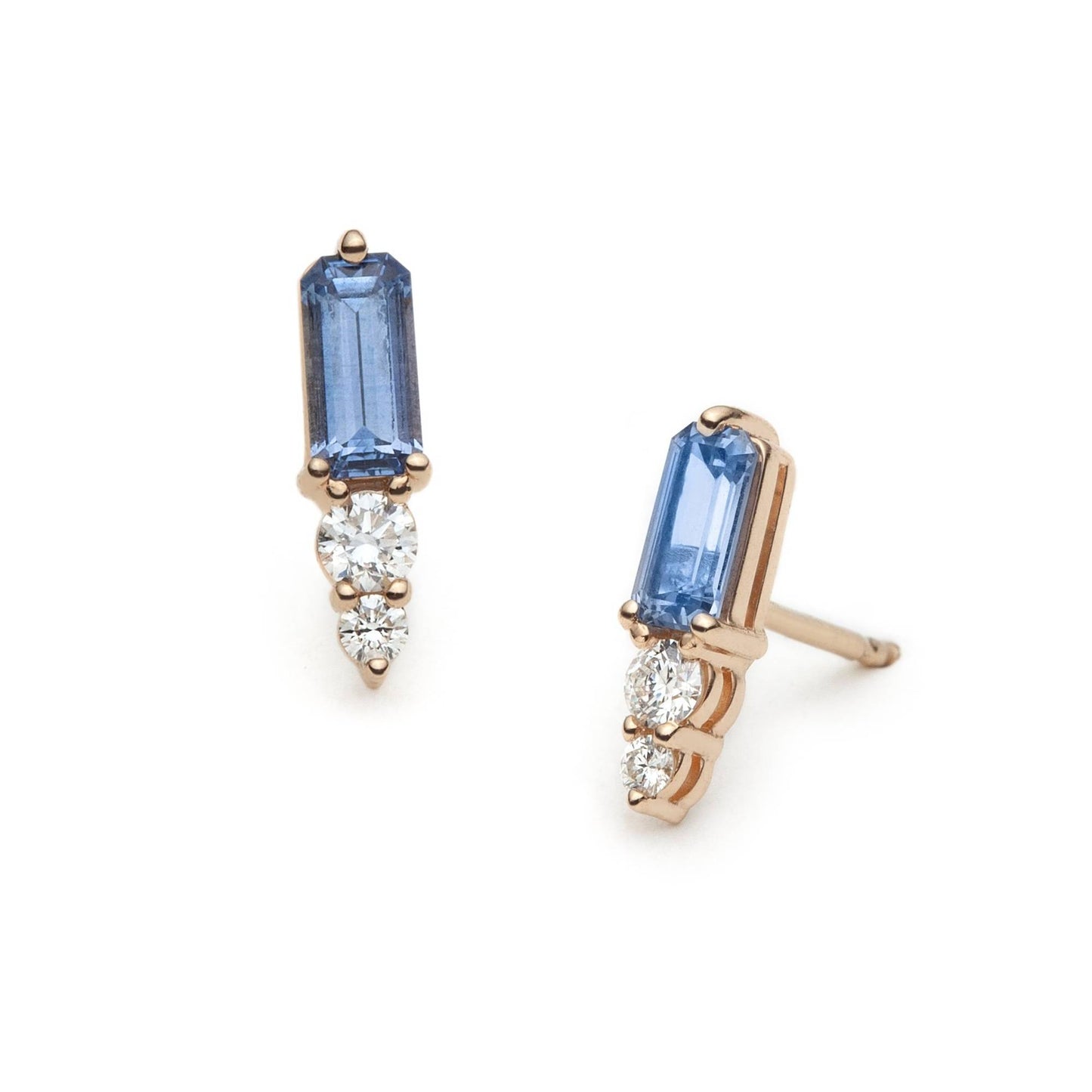 One of a Kind Elongated Sapphire and Diamond Studs
