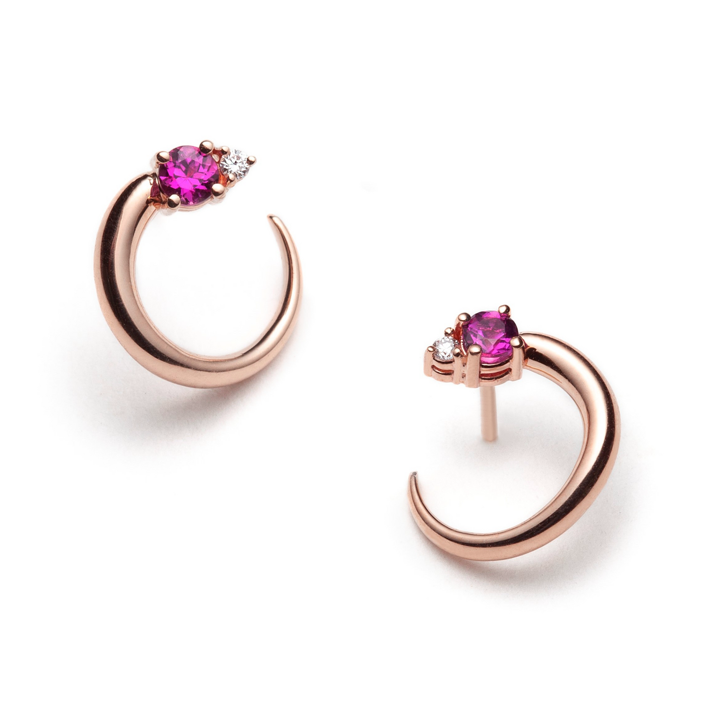 Toi & Moi Small Hoops With Pink Tourmaline and Diamonds