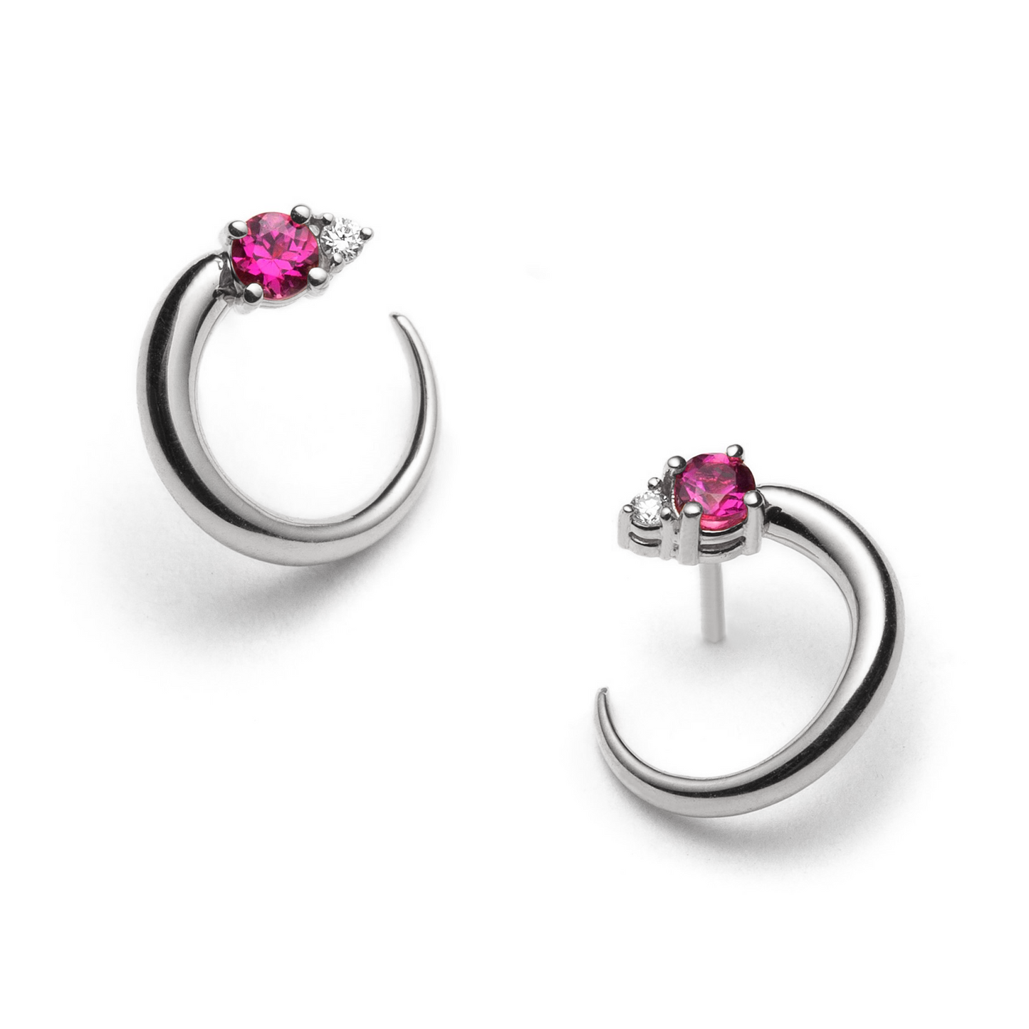 Toi & Moi Small Hoops With Pink Tourmaline and Diamonds