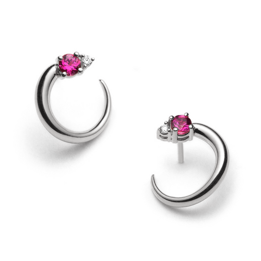 Toi & Moi Small Hoops With Pink Tourmaline and Diamonds
