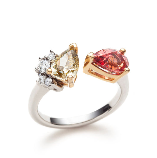 Bague asymétrique Toi & Moi en diamants et spinelle