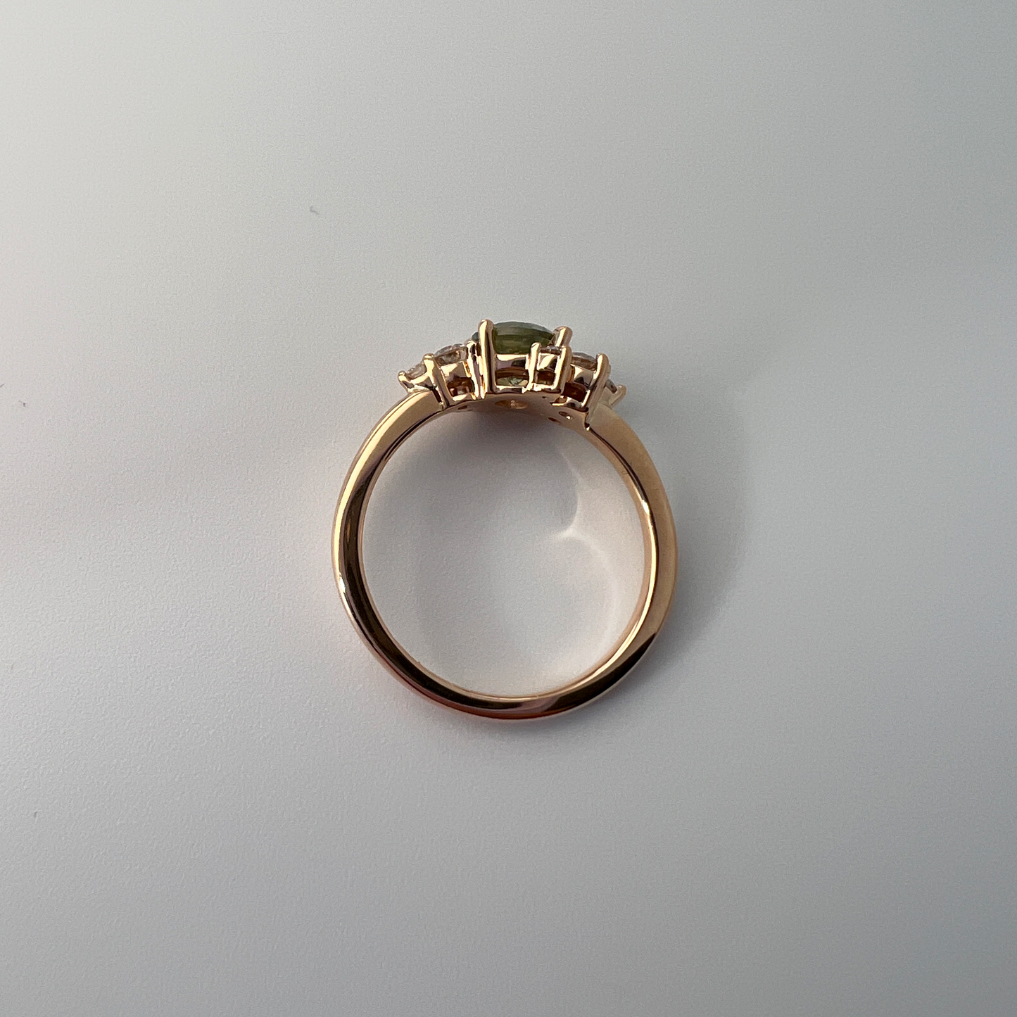 One of a Kind Light Green Sapphire and Diamond Asymmetric Ring