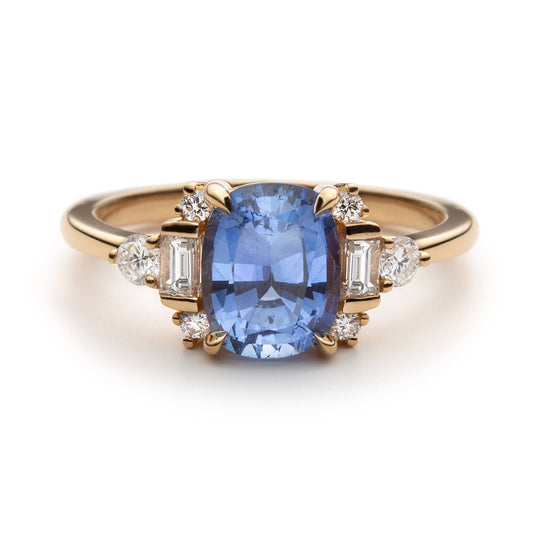 One of a Kind Blue Sapphire and Diamond Cluster Ring