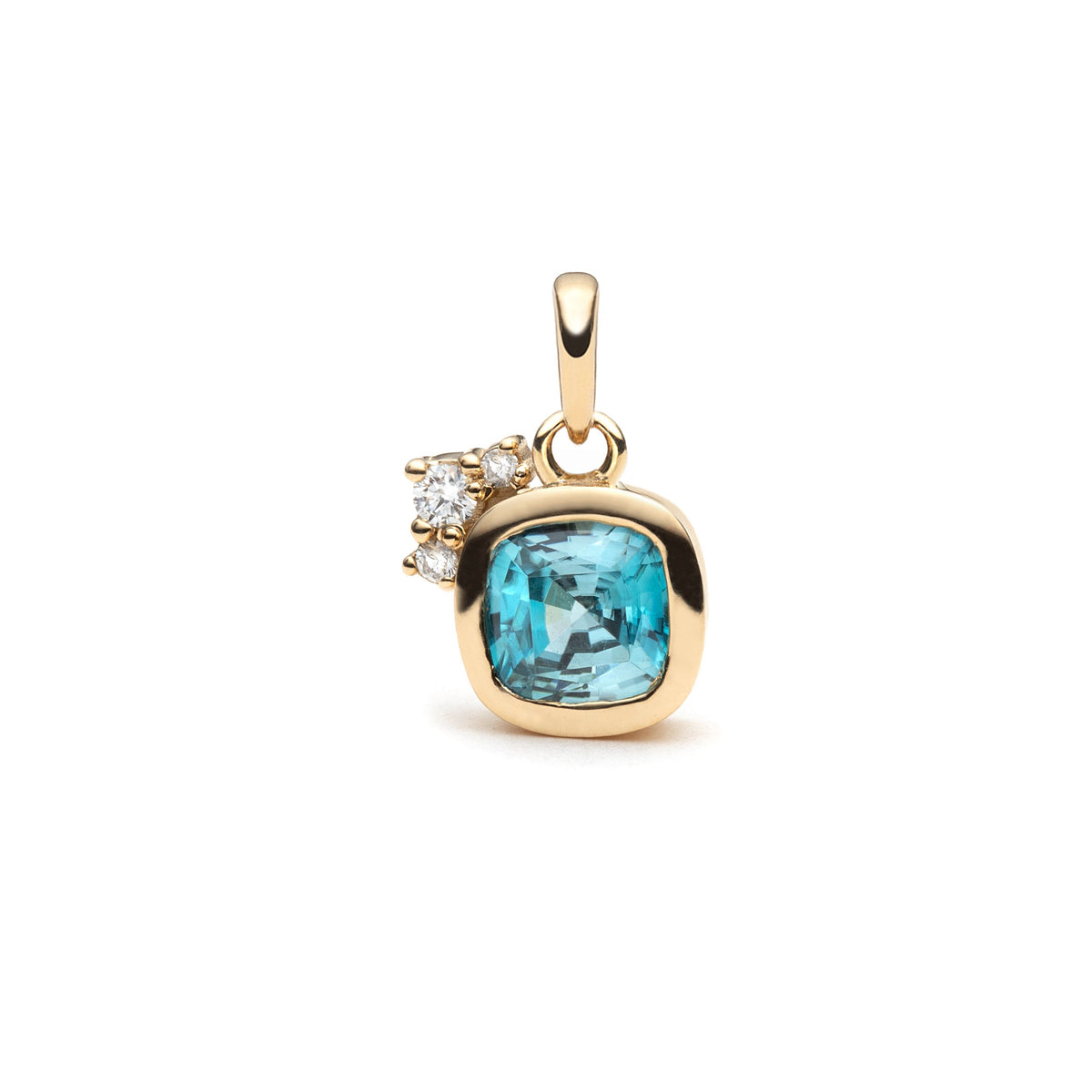 One of a Kind Natural Blue Zircon & Diamond Pendant