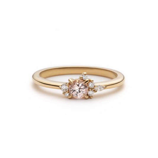 Light Peachy-Pink Sapphire and Diamond Asymmetric Ring