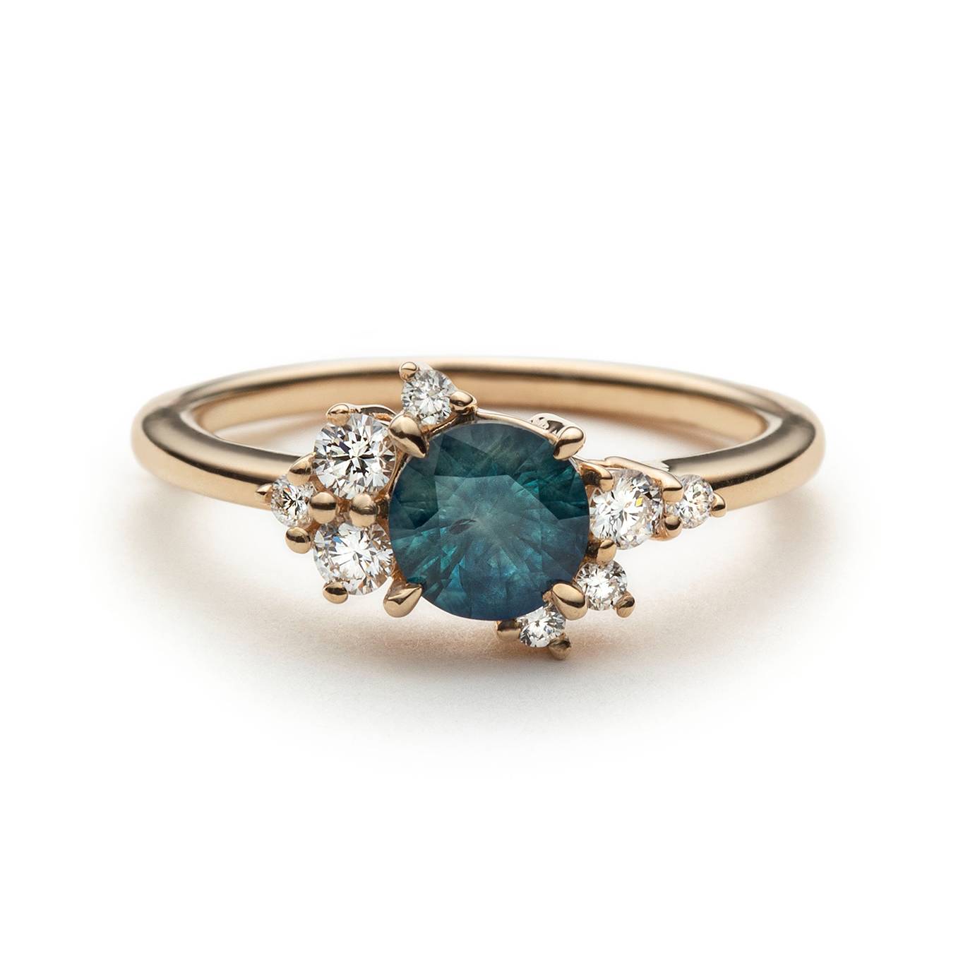 Milky Blue Sapphire and Diamond Asymmetric Ring