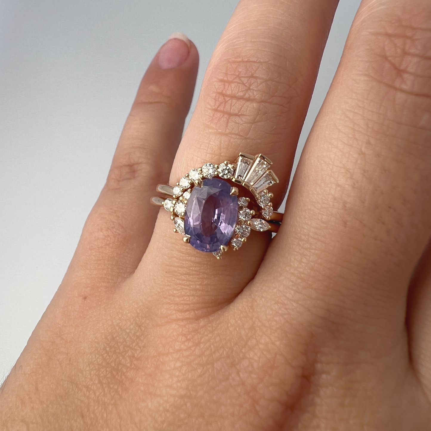 One of a Kind Purple Sapphire and Diamond Asymmetric Ring
