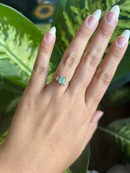One of a Kind Green Montana Sapphire & Diamond Asymmetric Ring