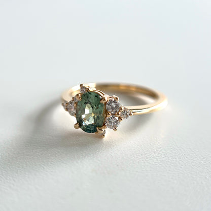 One of a Kind Green Sapphire and Diamond Constellation Ring