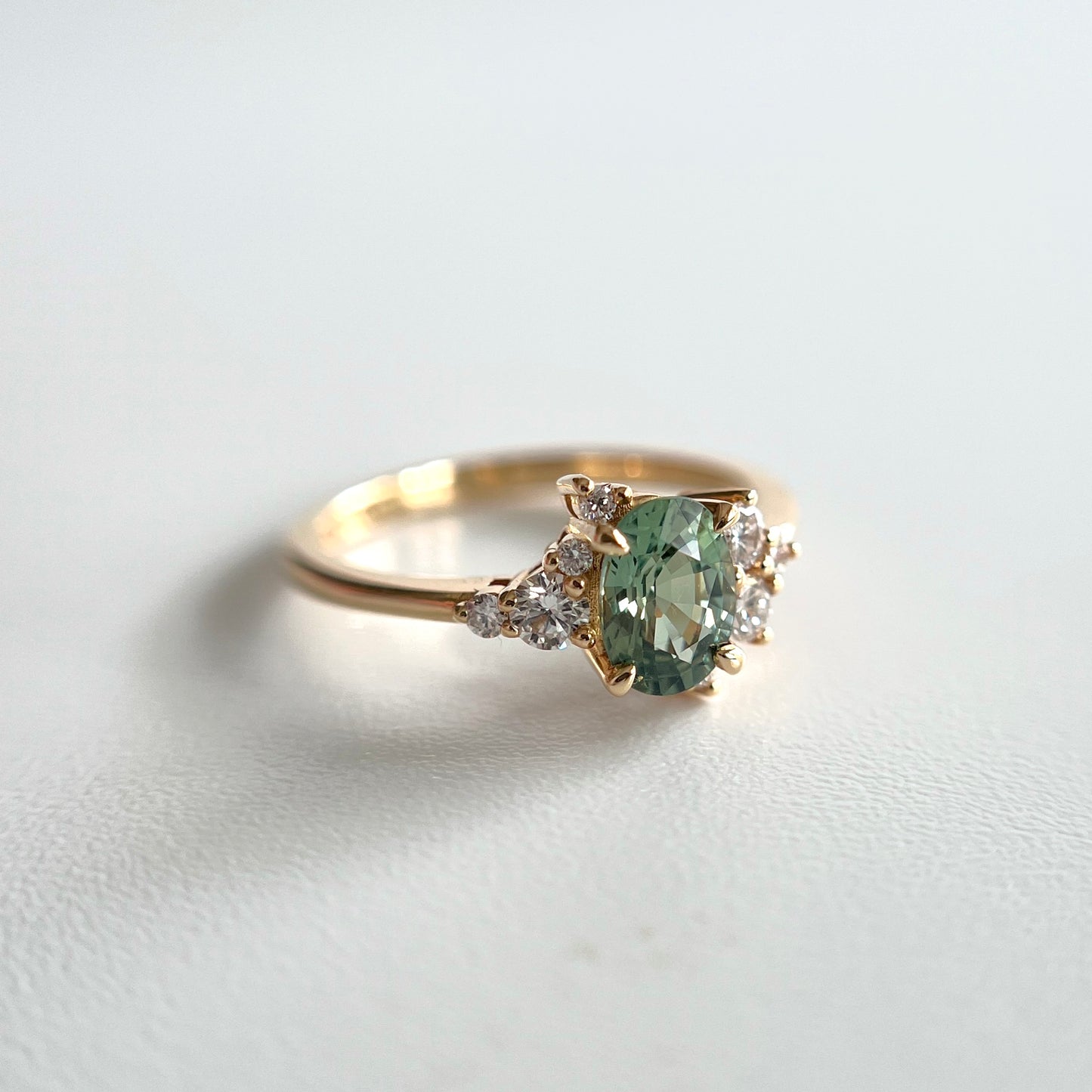 One of a Kind Green Sapphire and Diamond Constellation Ring