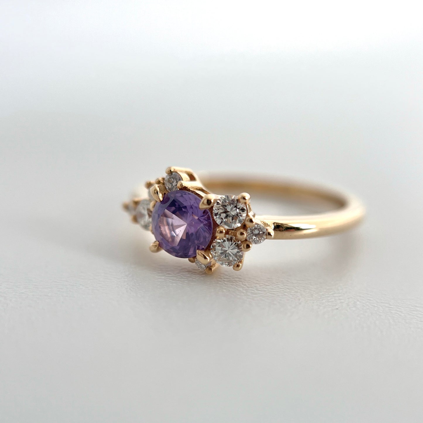 One of a Kind Purple Sapphire and Diamond Asymmetrical Cluster Ring
