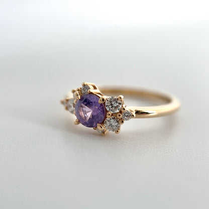 One of a Kind Purple Sapphire and Diamond Asymmetrical Cluster Ring