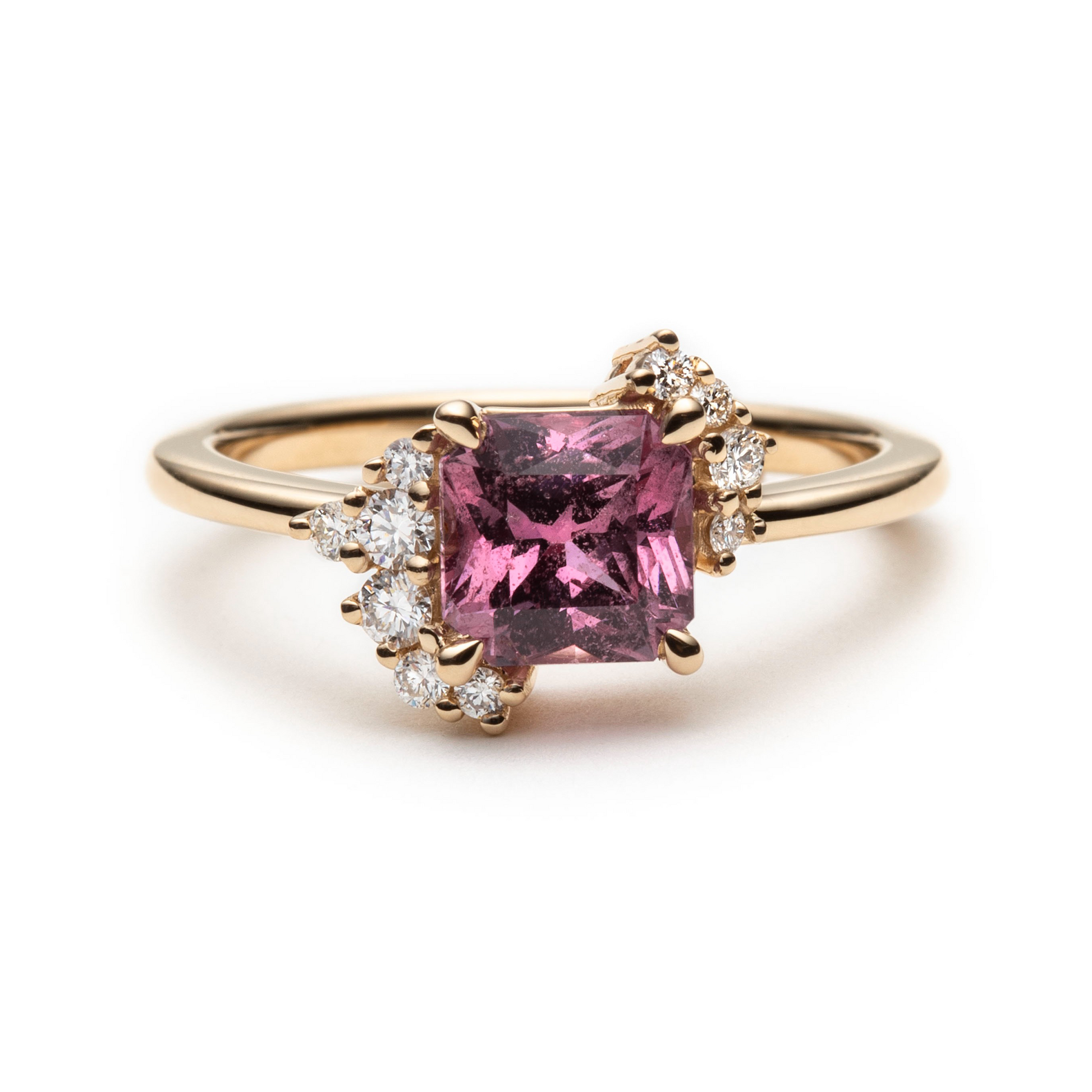 One of a Kind Bright Pink Radiant Cut Sapphire and Diamond
