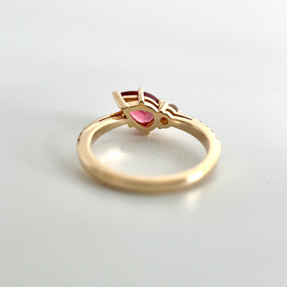 One of a kind raspberry spinel and diamond asymmetric ring