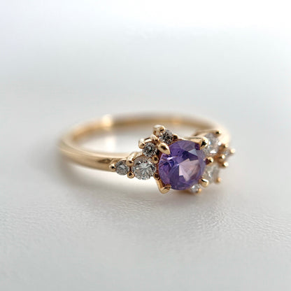 One of a Kind Purple Sapphire and Diamond Asymmetrical Cluster Ring