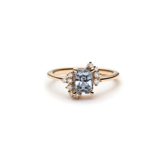 One of a Kind Gray Sapphire and Diamond Asymmetric Ring