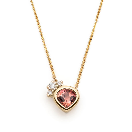 One of a kind peach tourmaline and diamonds asymmetric necklace