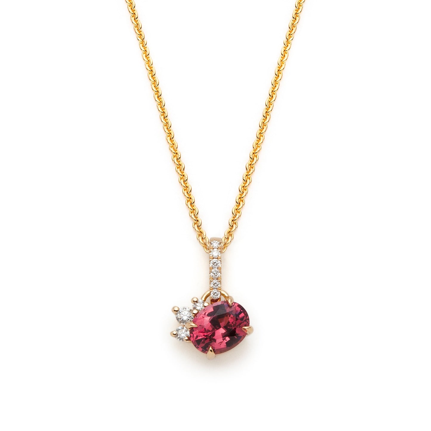 One of a kind spinel and diamonds asymmetric pendant