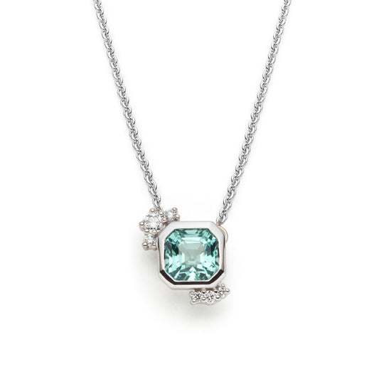 One of a kind lagoon tourmaline and diamonds asymmetric necklace