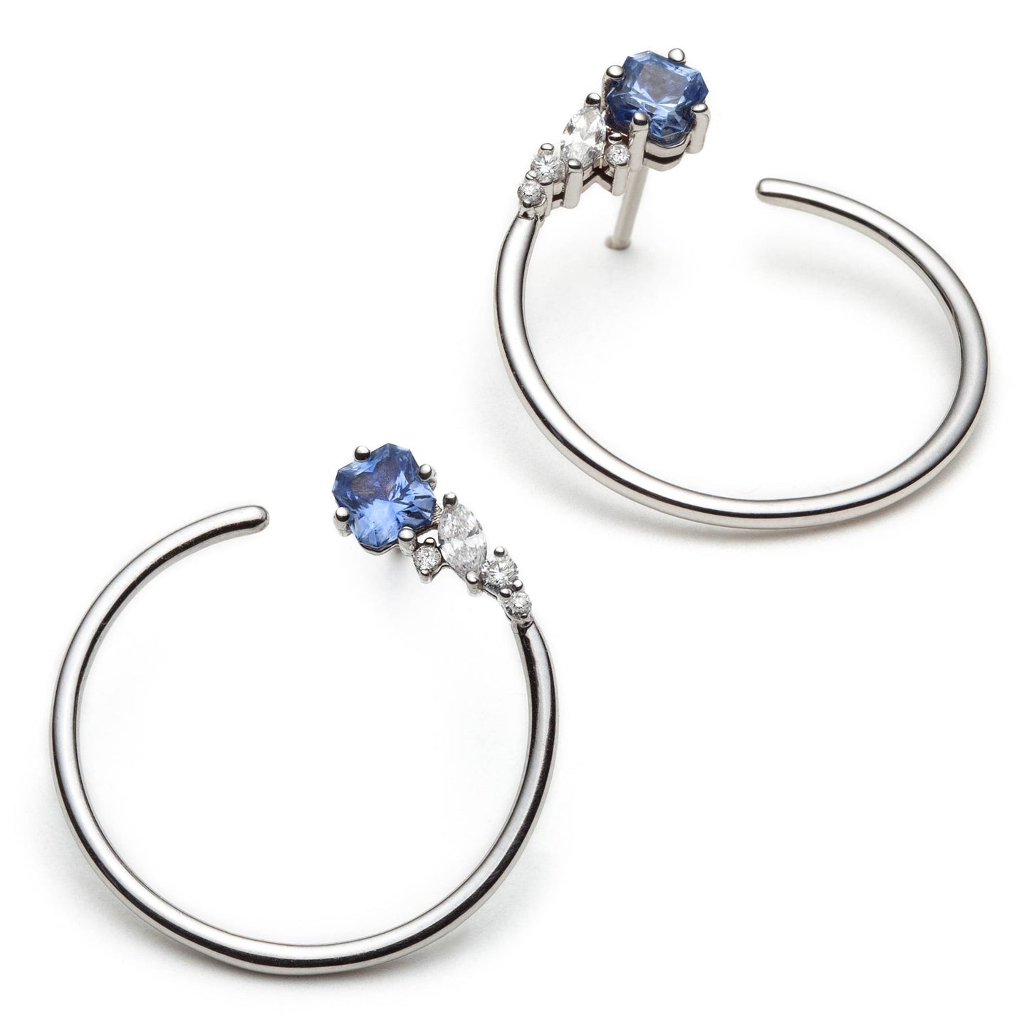 One of a Kind Blue Sapphire and Diamond Hoops