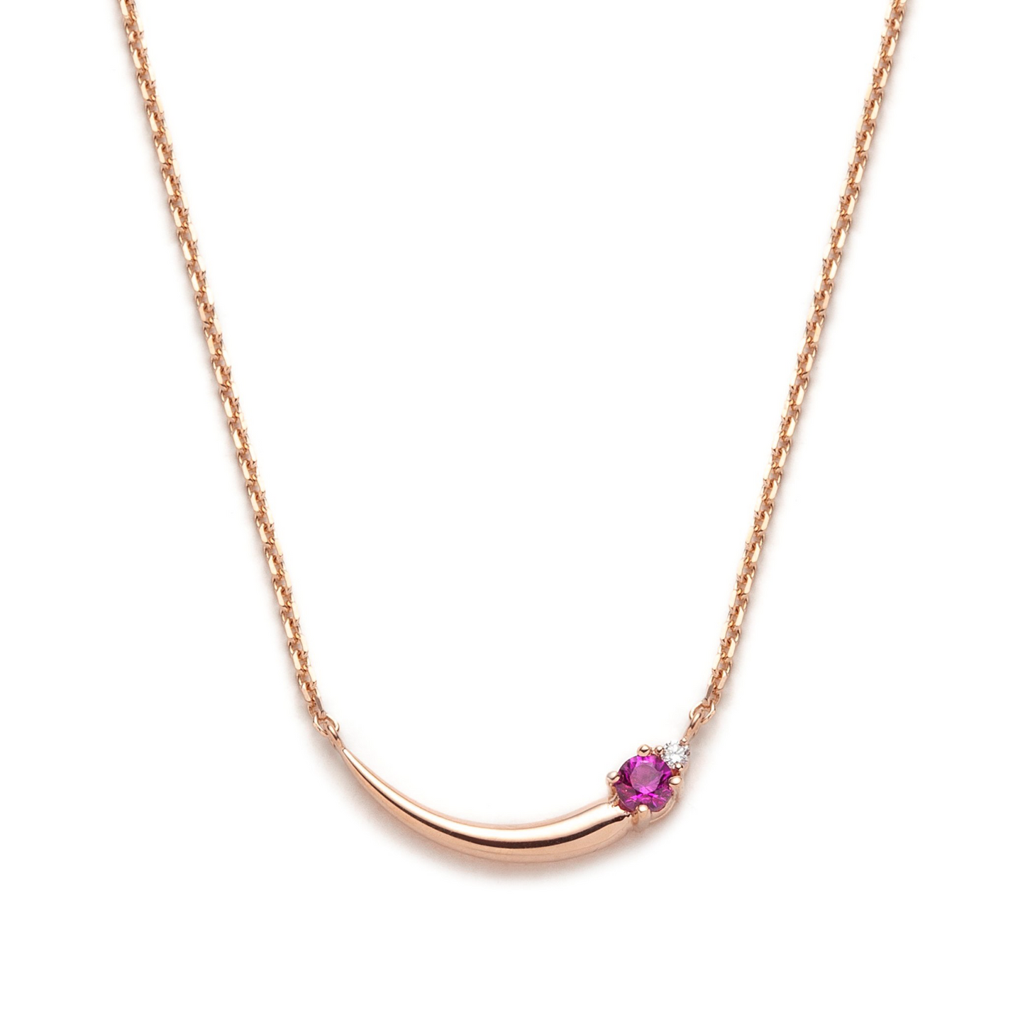 Collier Toi & Moi à Épines, avec Tourmaline Rose et Diamant