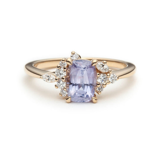 One of a kind lilac sapphire and diamond asymmetric ring