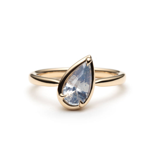 One of a Kind Light Blue Opalescent Pear-Shaped Sapphire Solitaire Ring