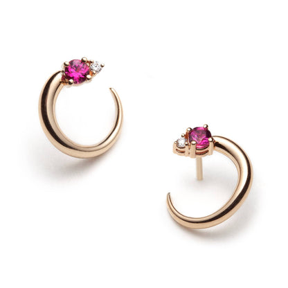 Petites anneaux toi & moi, avec tourmalines roses & diamants