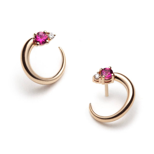 Toi & Moi Small Hoops With Pink Tourmaline and Diamonds