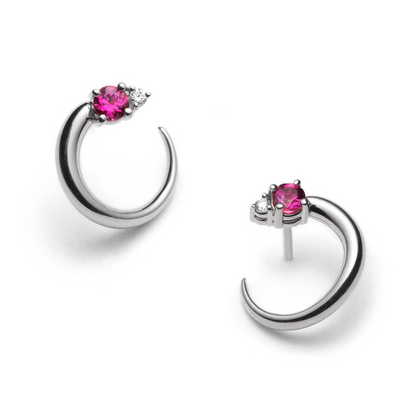 Petites anneaux toi & moi, avec tourmalines roses & diamants