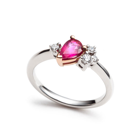 Asymmetric ruby and diamond ring