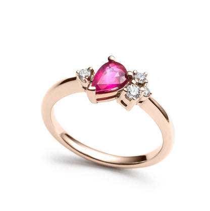 Asymmetric ruby and diamond ring