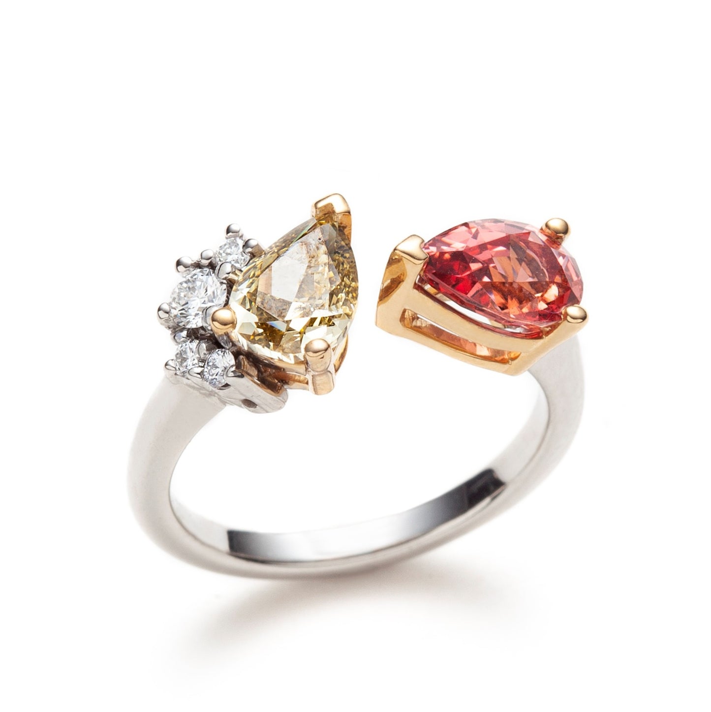 One of a Kind Toi & Moi Asymmetric Diamond and Spinel ring