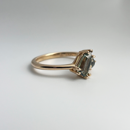 One of a Kind Geometric Teal sapphire Asymmetric Ring