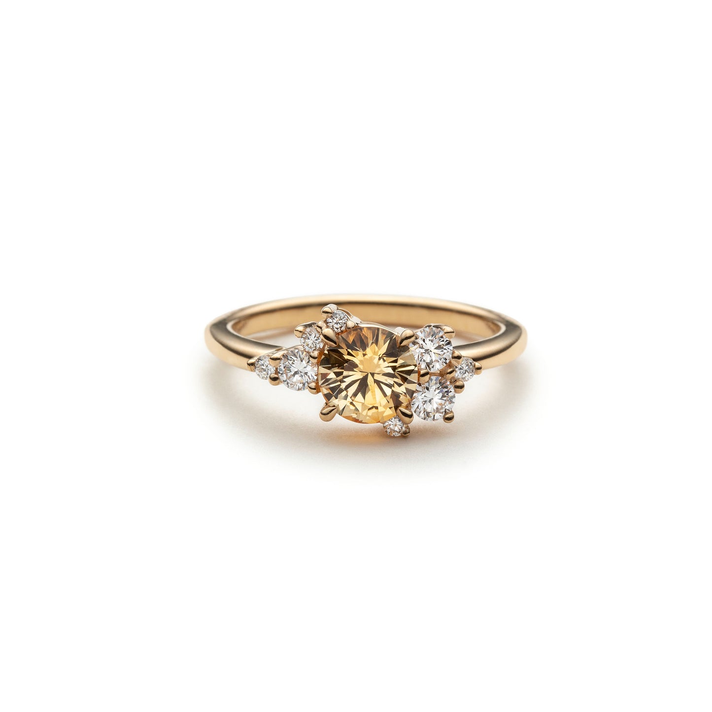 One of a Kind Light Yellow Sapphire and Diamond Asymmetric Ring