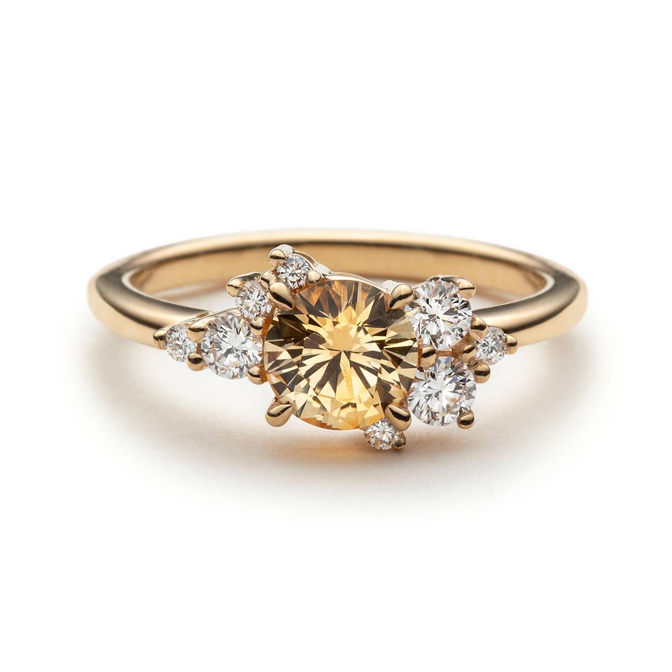 Anneau asymétrique en saphir et diamant en jaune clair unique et diamant